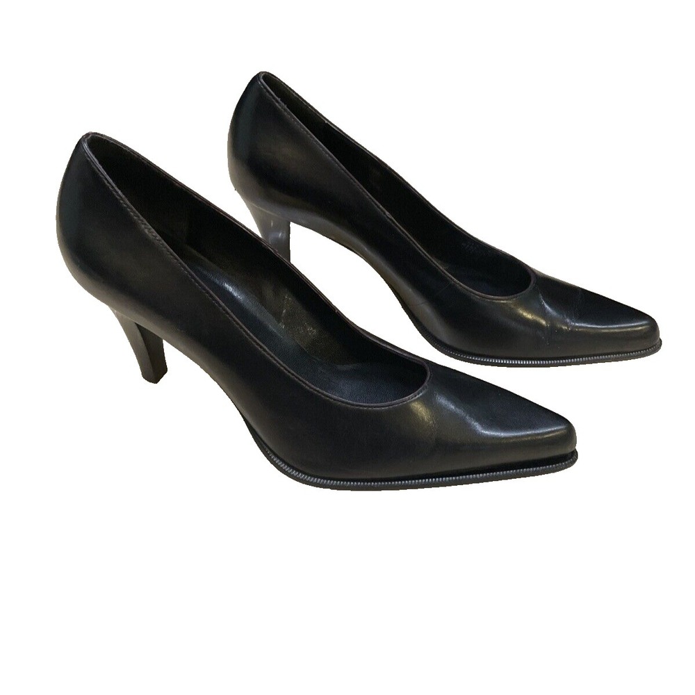 Franco Sarto black pointed toe pump heels red outline women's shoe size 9